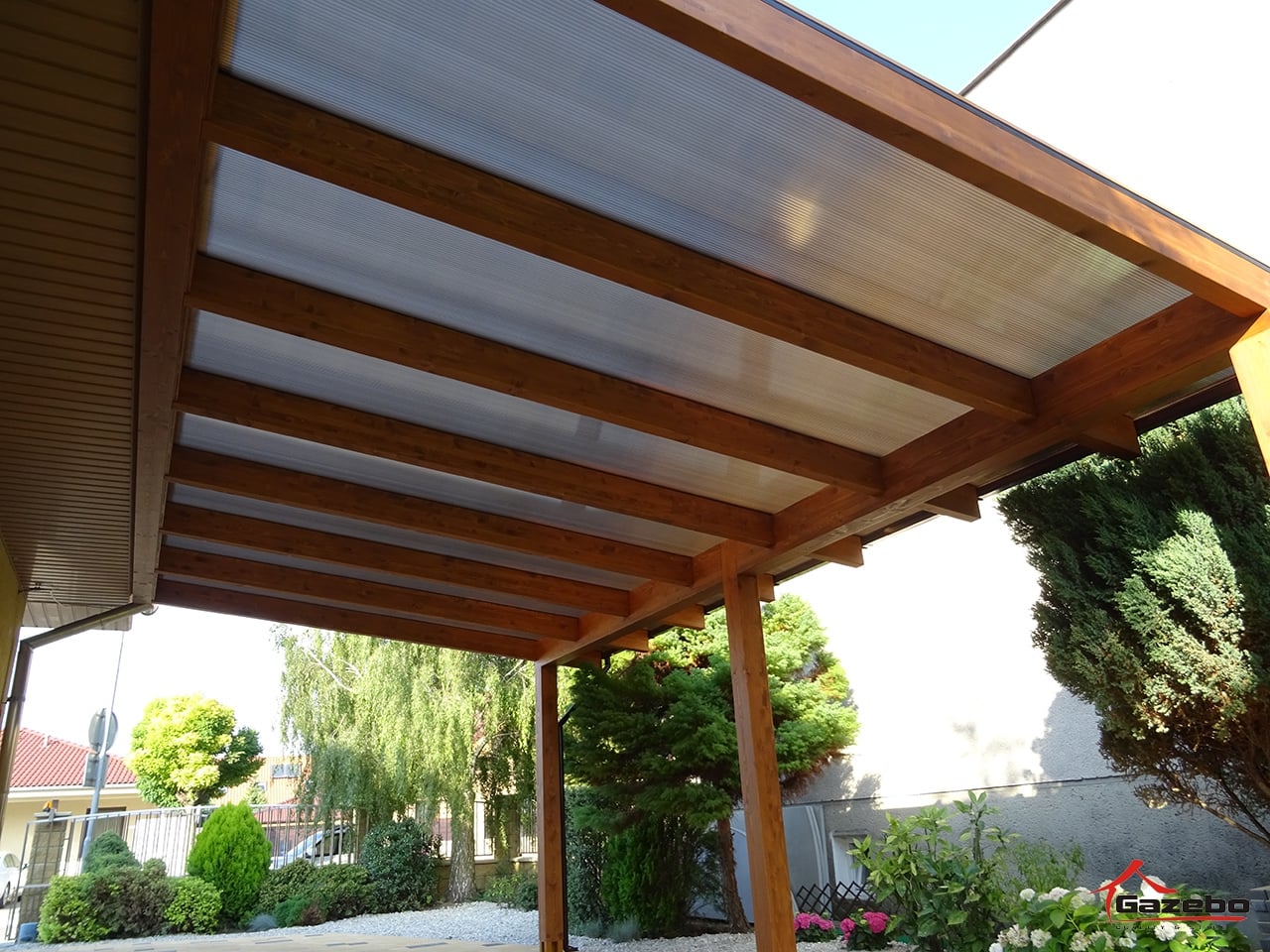 Wooden pergola in the garden