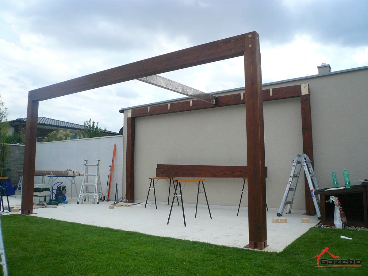 Wooden supporting beams of the Milano pergola