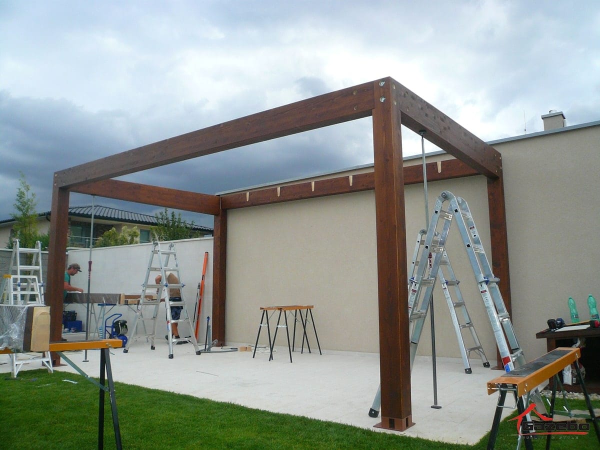 Wooden supporting beams of the Milano pergola
