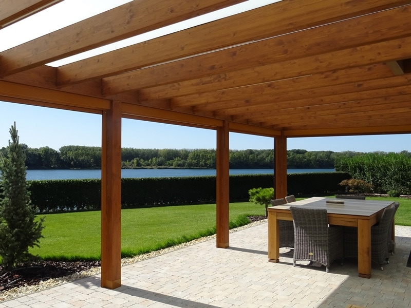 Wooden pergola in a garden