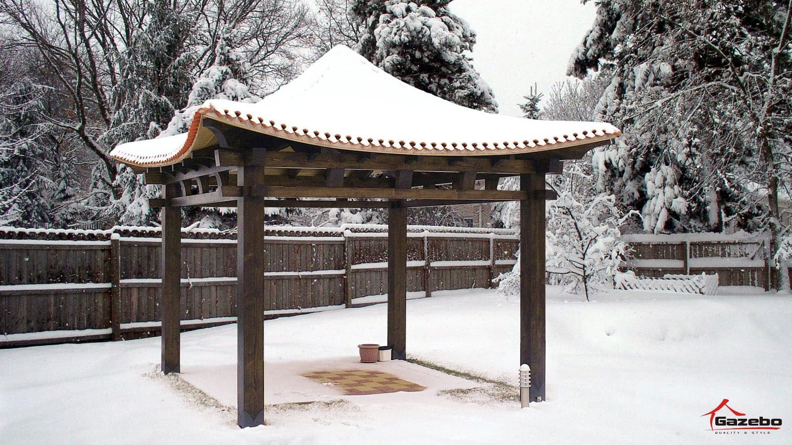 Japanese Hinode gazebo in winter