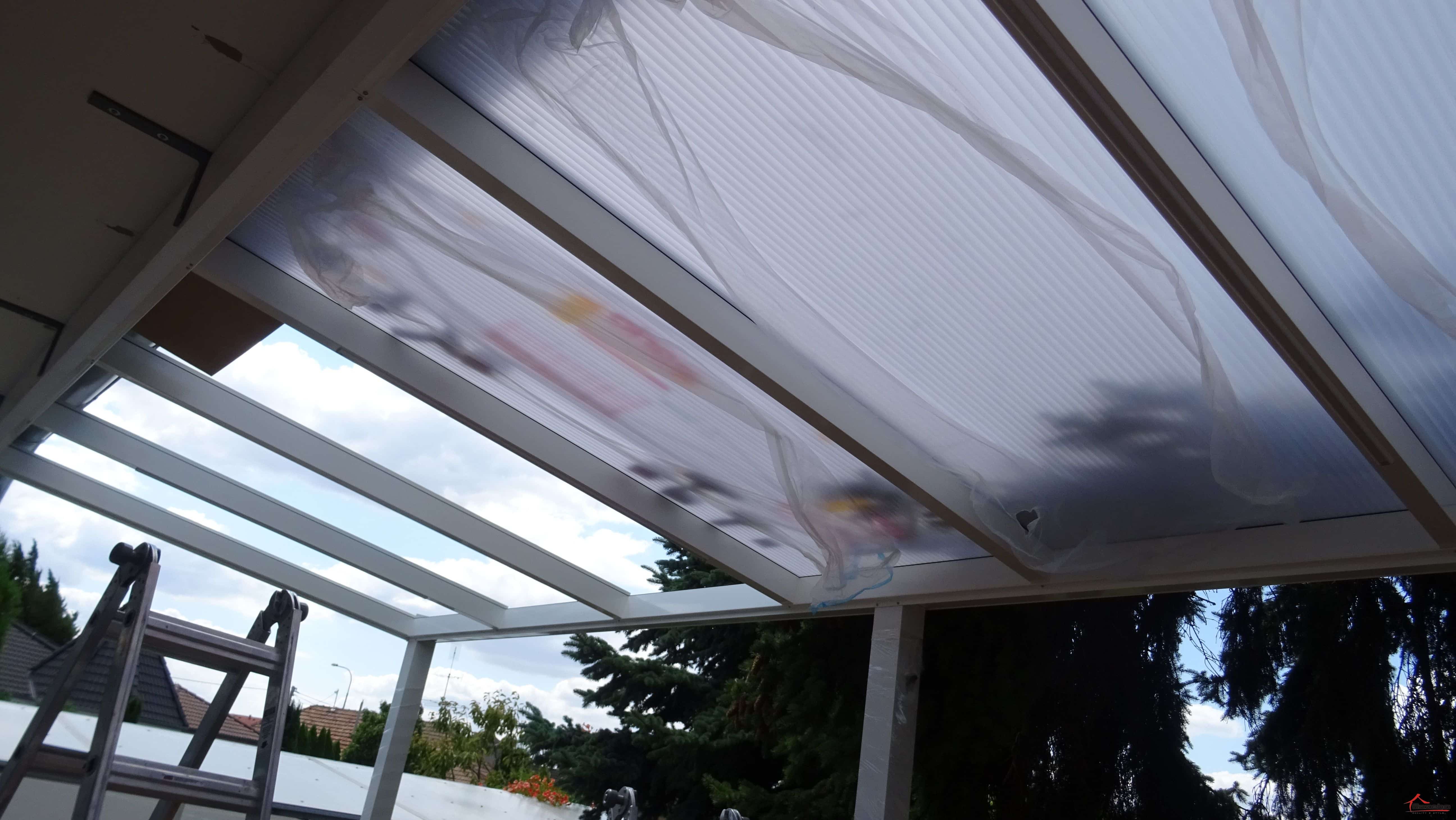 Opal polycarbonate on the aluminium pergola