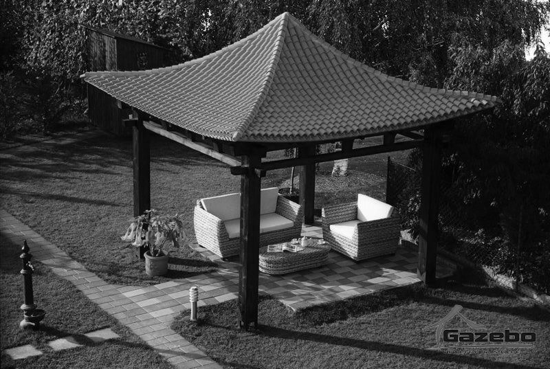 Japanese gazebo in a garden
