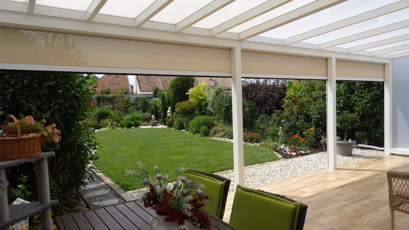 Economic Class aluminium pergola beside a gable-roofed house