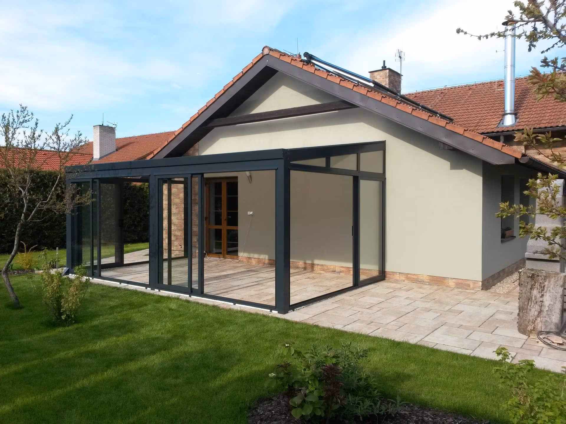 Modern design of a glazed Economic Garden winter garden on a terrace