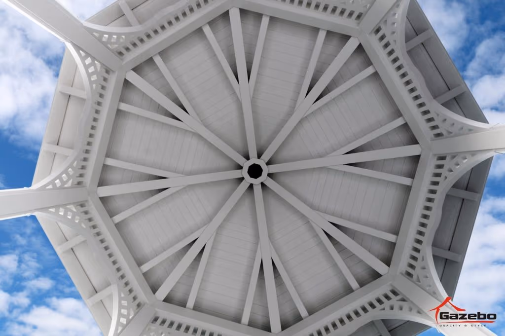 Hand-finished white wood of the Victoria wooden gazebo