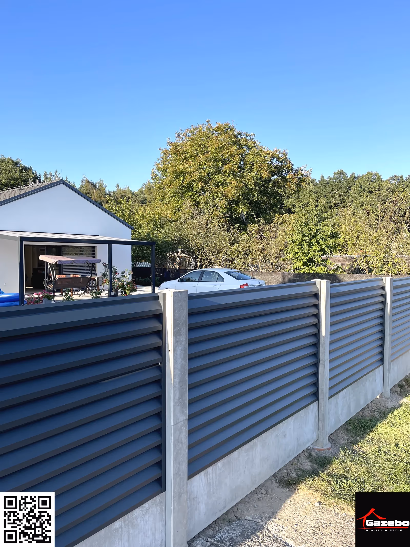 Modern aluminium fence with a vertical slat infill variant