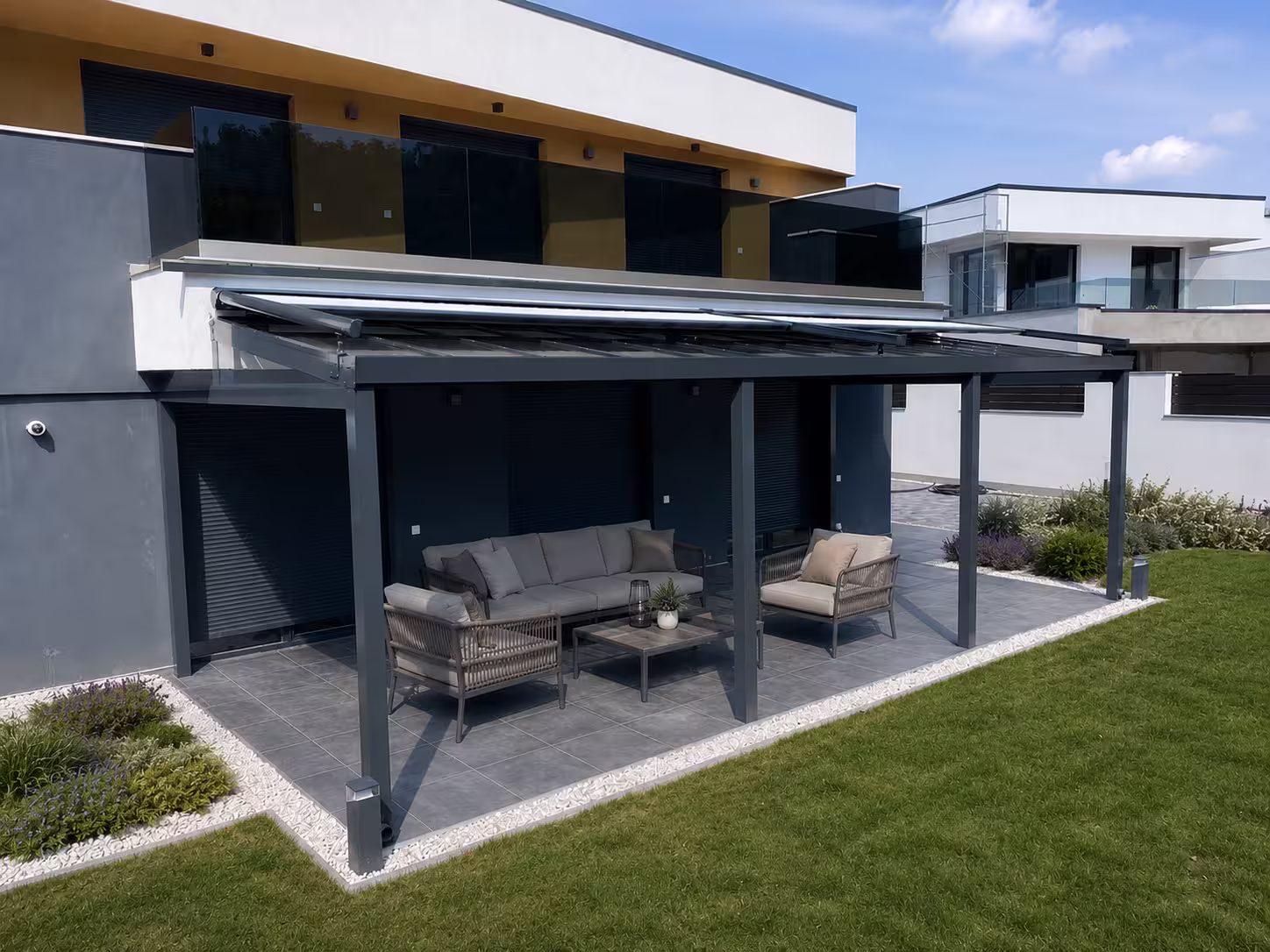 Top Class pergola with roof shading on a modern terrace