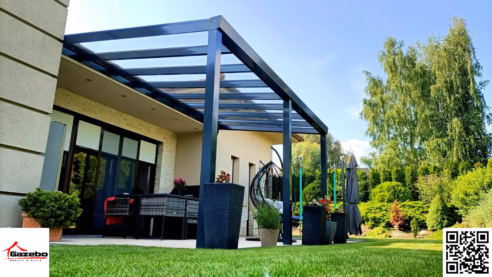 Top Class aluminium pergola installed at a family home with a garden
