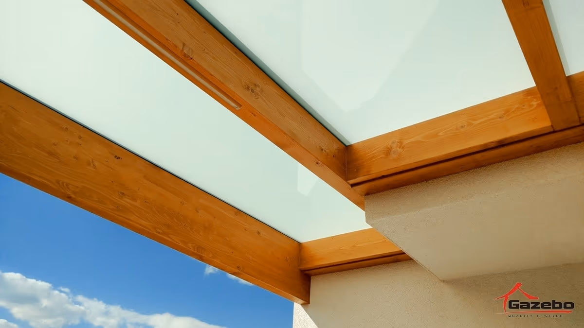 Fenix wooden pergola with a laminated safety glass roof
