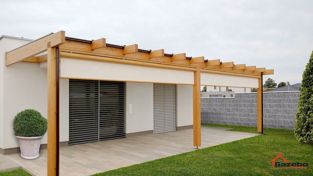 Completed Fenix wooden pergola with a glass roof
