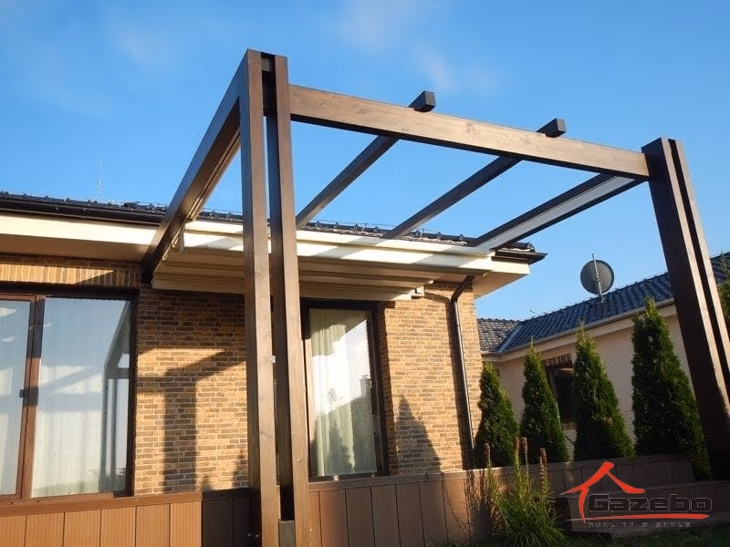 Completed Rio Grande 2013 wooden pergola in glued laminated timber